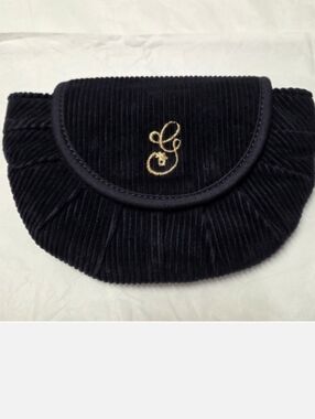 GANNI Embroidered Corduroy Pouch, Navy, NWOT